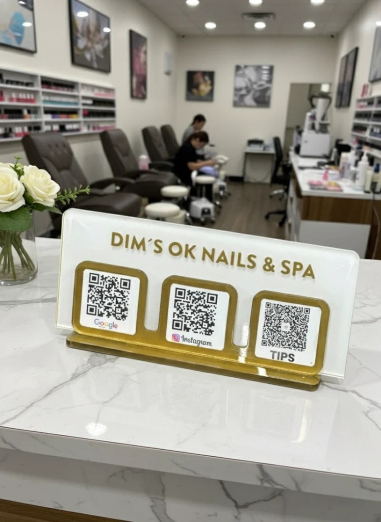 Dim's OK Nails and Spa TapMeGo stand