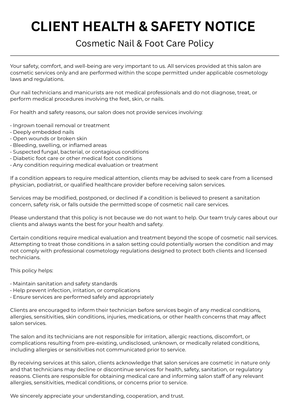 Client Health & Safety Notice