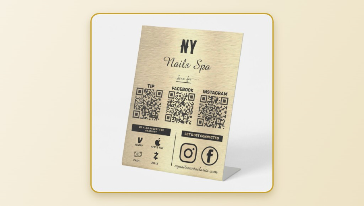 Gold pedestal QR display sign