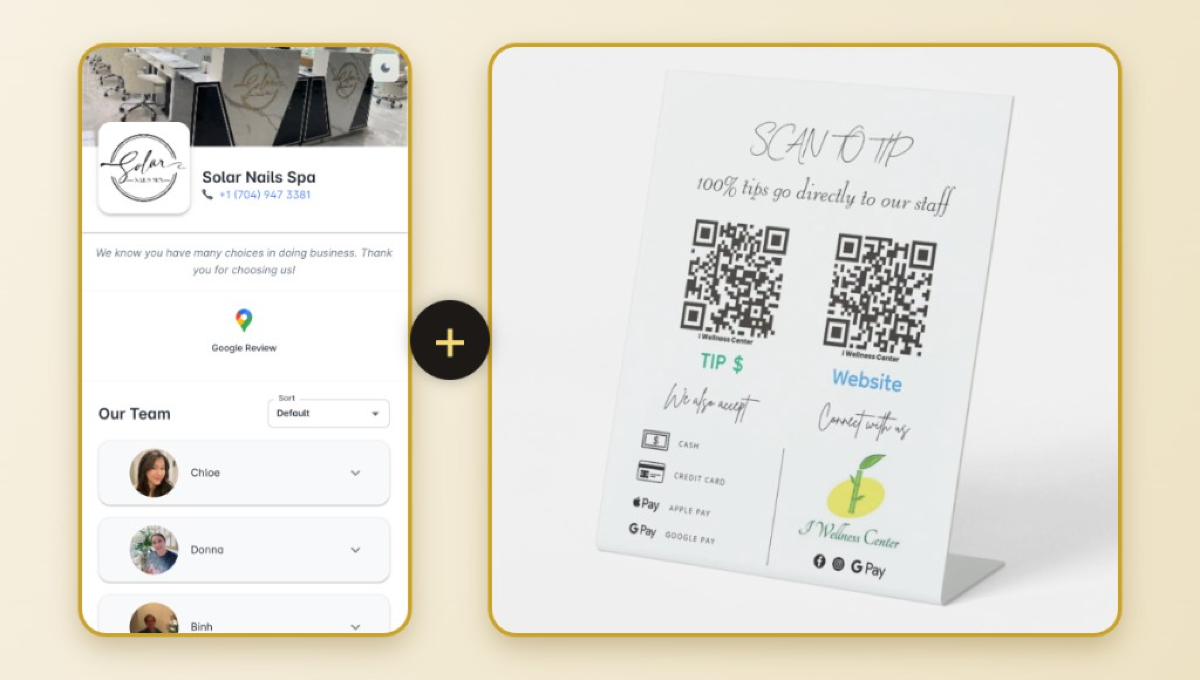 TapMeGo combo — account plus QR display